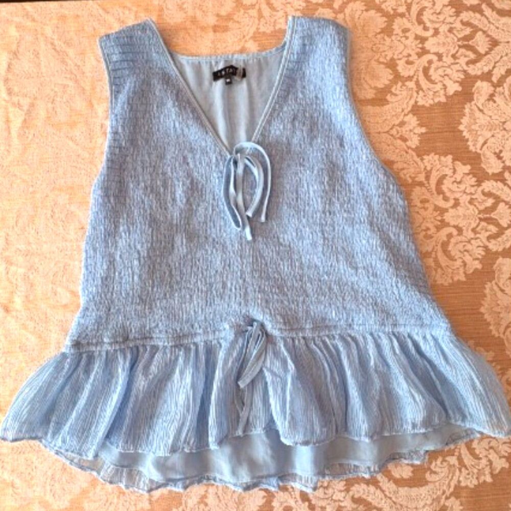 1.State Baby Blue Peplum Ruffles Top with Tie Size XXL